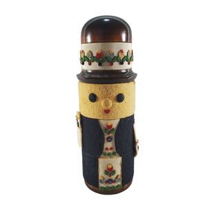 Vintage Hungarian Folk Art Bottle Holder Wine Liquor Decor Felt Wood Felt Man